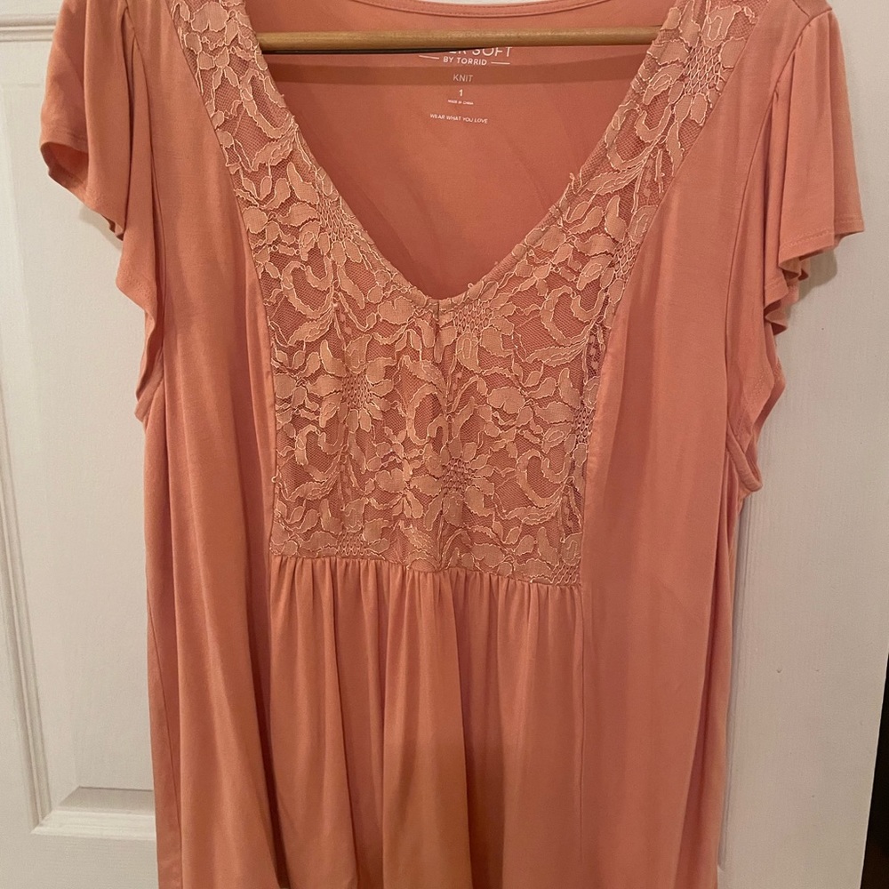 torrid pale orange lace insert top